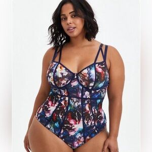 Torrid Bodysuit Lingerie Floral In Galaxy